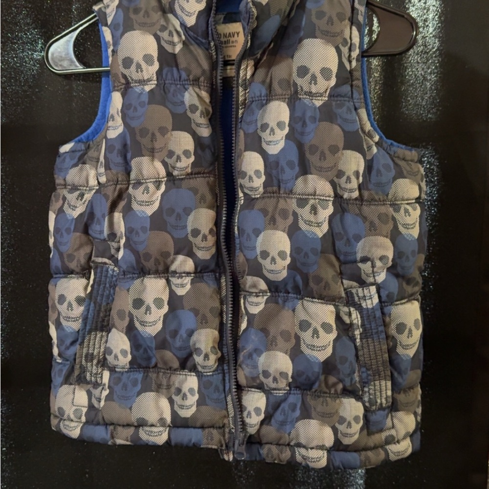 Old Navy Blue and Gray Skull Puffer Vest